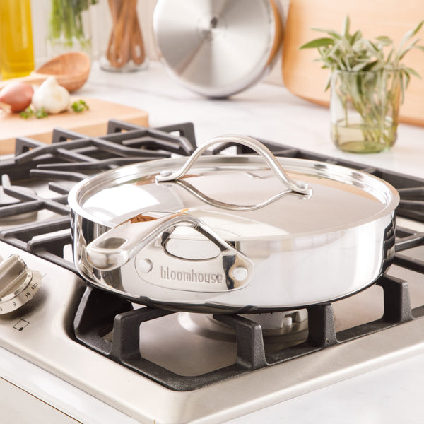 Gibson Home Bloomhouse 10 Inch Triply Stainless Steel Fry Pan W/ Lid W/ Non-Stick Non-Toxic Pro Ceramic Interior Frying Pan