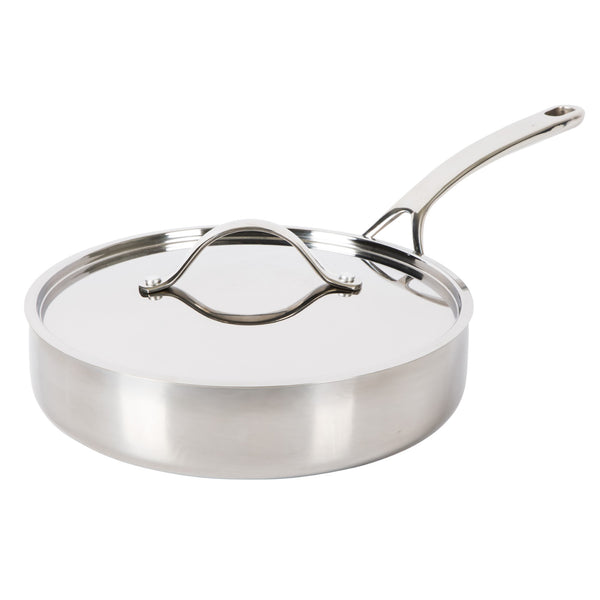 gibson home Bloomhouse 10 Inch Triply Stainless Steel Fry Pan W/ Lid W/ Non-Stick Non-Toxic Pro Ceramic Interior Frying Pan