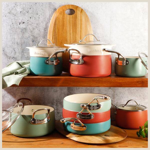 Gibson Home Bloomhouse 12 Piece Aluminum Enamel Cookware Set W/ Non-stick Non-toxic Ceramic Interior And Ceramic Steamer Insert