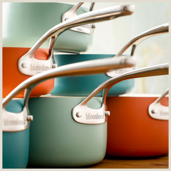 Gibson Home Bloomhouse 12 Piece Aluminum Enamel Cookware Set W/ Non-stick Non-toxic Ceramic Interior And Ceramic Steamer Insert