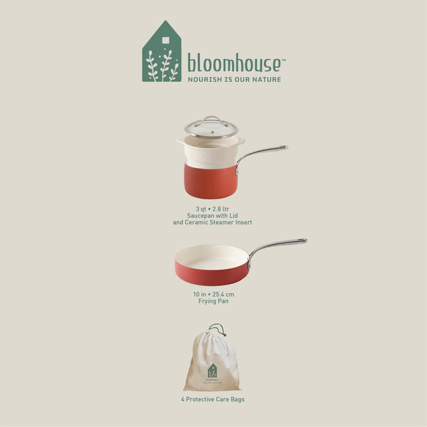 Gibson Home Bloomhouse 4-Piece Heavy-Gauge Aluminum Cookware Set W/Non-Stick Non-Toxic Ceramic Interior And Ceramic Steamer Insert