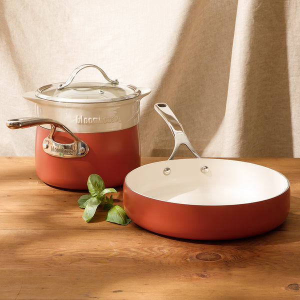 Gibson Home Bloomhouse 4-Piece Heavy-Gauge Aluminum Cookware Set W/Non-Stick Non-Toxic Ceramic Interior And Ceramic Steamer Insert