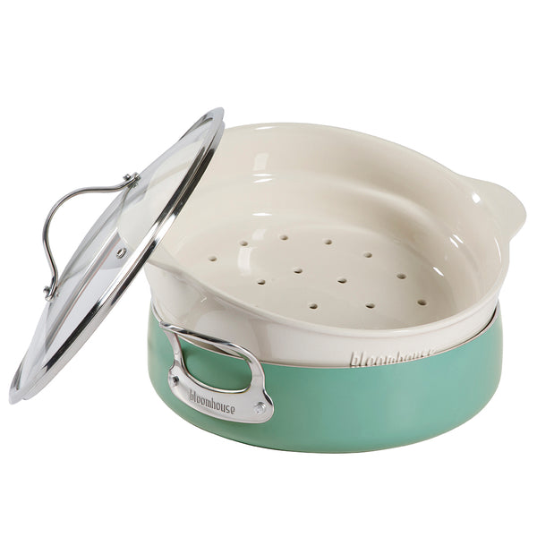 gibson home Bloomhouse 6-QT Aluminum Enamel Everyday Pan w/Non-Stick Non-Toxic Ceramic Interior and Ceramic Steamer Insert gibson home Bloomhouse 6-QT Aluminum Enamel Everyday Pan w/Non-Stick Non-Toxic Ceramic Interior and Ceramic Steamer Insert