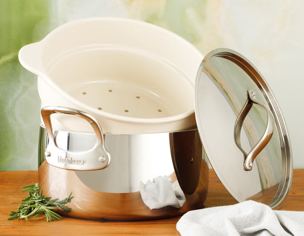 Gibson Home Bloomhouse 6-Quart Triply Stainless Steel Dutch Oven W/ Non-Stick Non-Toxic Ceramic Interior And Ceramic Steamer Insert