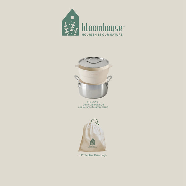 Gibson Home Bloomhouse 6-Quart Triply Stainless Steel Dutch Oven W/ Non-Stick Non-Toxic Ceramic Interior And Ceramic Steamer Insert