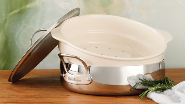 Gibson Home Bloomhouse 6-Quart Triply Stainless Steel Everyday Pan W/ Non-Stick Non-Toxic Ceramic Interior And Ceramic Steamer Insert