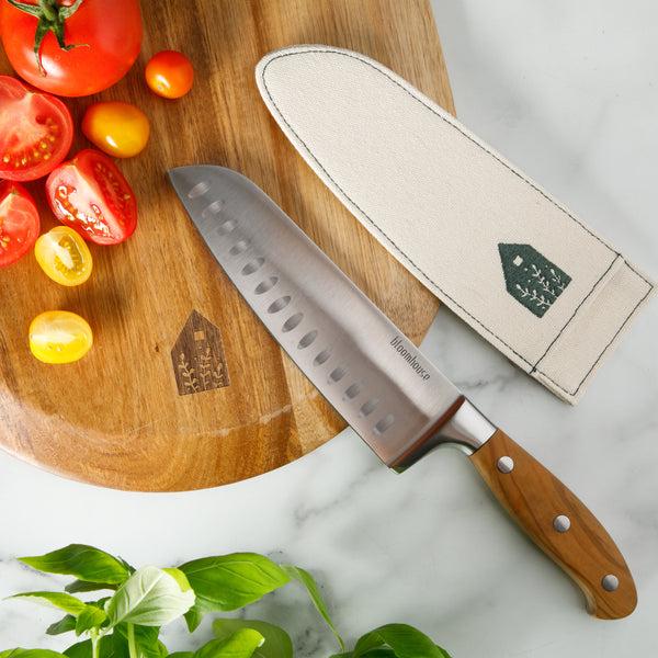 Gibson Home Bloomhouse 7 Inch German Steel Santoku Knife W/ Olive Wood Forged Handle