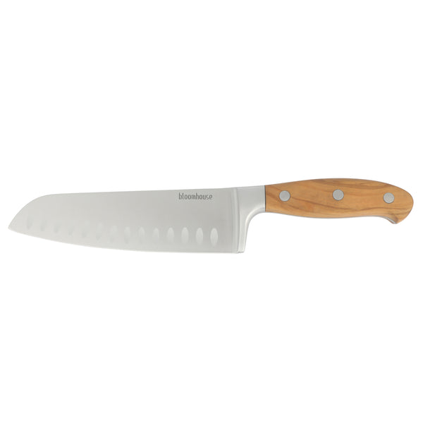 gibson home Bloomhouse 7 Inch German Steel Santoku Knife w/ Olive Wood Forged Handle
