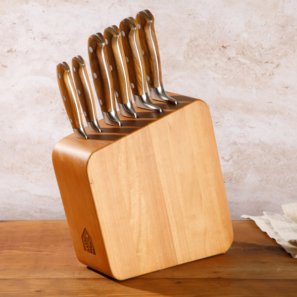 Gibson Home Bloomhouse 7 Piece Italian Olive Wood Knife Block Set W/ German Forged Steel Knives