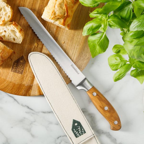 Gibson Home Bloomhouse 8 Inch German Steel Bread Knife W/ Olive Wood Forged Handle