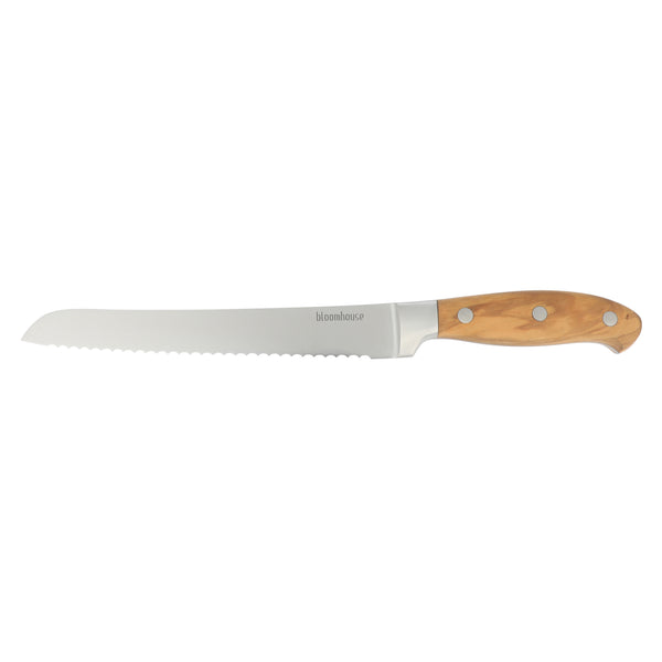gibson home Bloomhouse 8 Inch German Steel Bread Knife w/ Olive Wood Forged Handle
