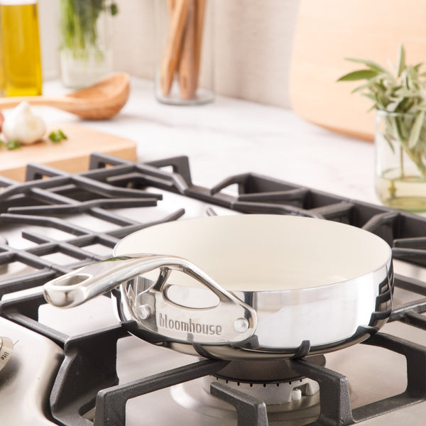 Gibson Home Bloomhouse 8 Inch Triply Stainless Steel Fry Pan W/ Non-Stick Non-Toxic Pro Ceramic Interior Frying Pan