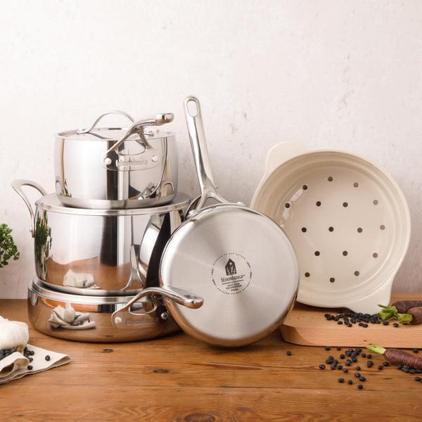 Gibson Home Bloomhouse 8 Piece Triply Stainless Steel Pots And Pans Cookware Set W/ Non Toxic Pro Ceramic Non Stick Interior