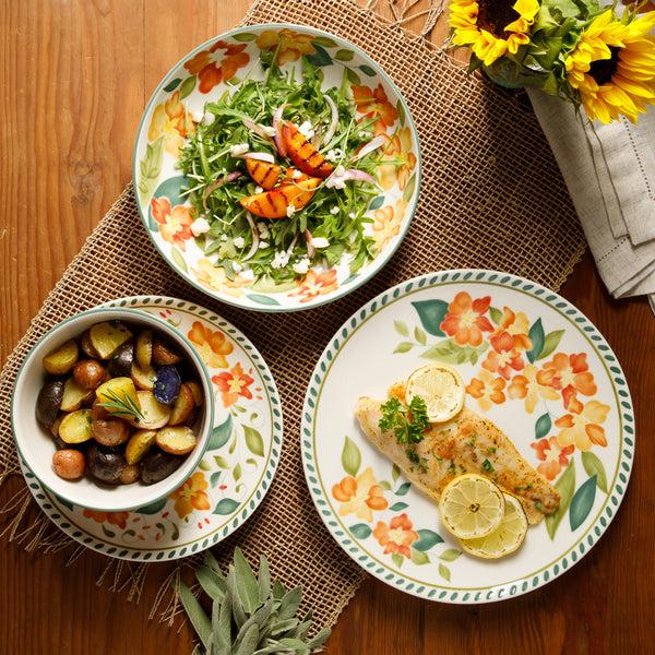 Gibson Home Bloomhouse Cassia Bud 16 Piece Double Bowl Hand Painted Stoneware Plates And Bowls Floral Dinnerware Set