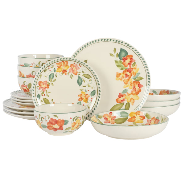 gibson home Bloomhouse Cassia Bud 16 Piece Double Bowl Hand Painted Stoneware Plates and Bowls Floral Dinnerware Set gibson home Bloomhouse Cassia Bud 16 Piece Double Bowl Hand Painted Stoneware Plates and Bowls Floral Dinnerware Set