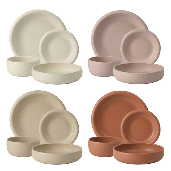 Gibson Home Bloomhouse Corsica Clay 16 Piece Double Bowl Stoneware Reactive Glaze Dinnerware Set