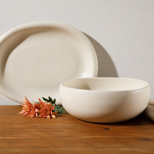 Gibson Home Bloomhouse Corsica Clay 2 Piece Oval Platter And Bowl Serving Set - Sea Salt White