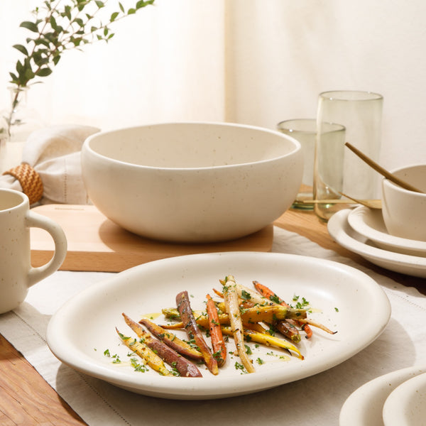 Gibson Home Bloomhouse Corsica Clay 2 Piece Oval Platter And Bowl Serving Set - Sea Salt White