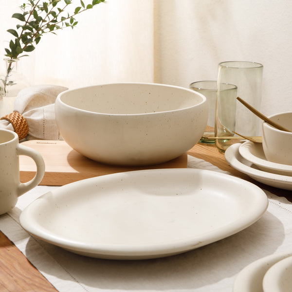 Gibson Home Bloomhouse Corsica Clay 2 Piece Oval Platter And Bowl Serving Set - Sea Salt White