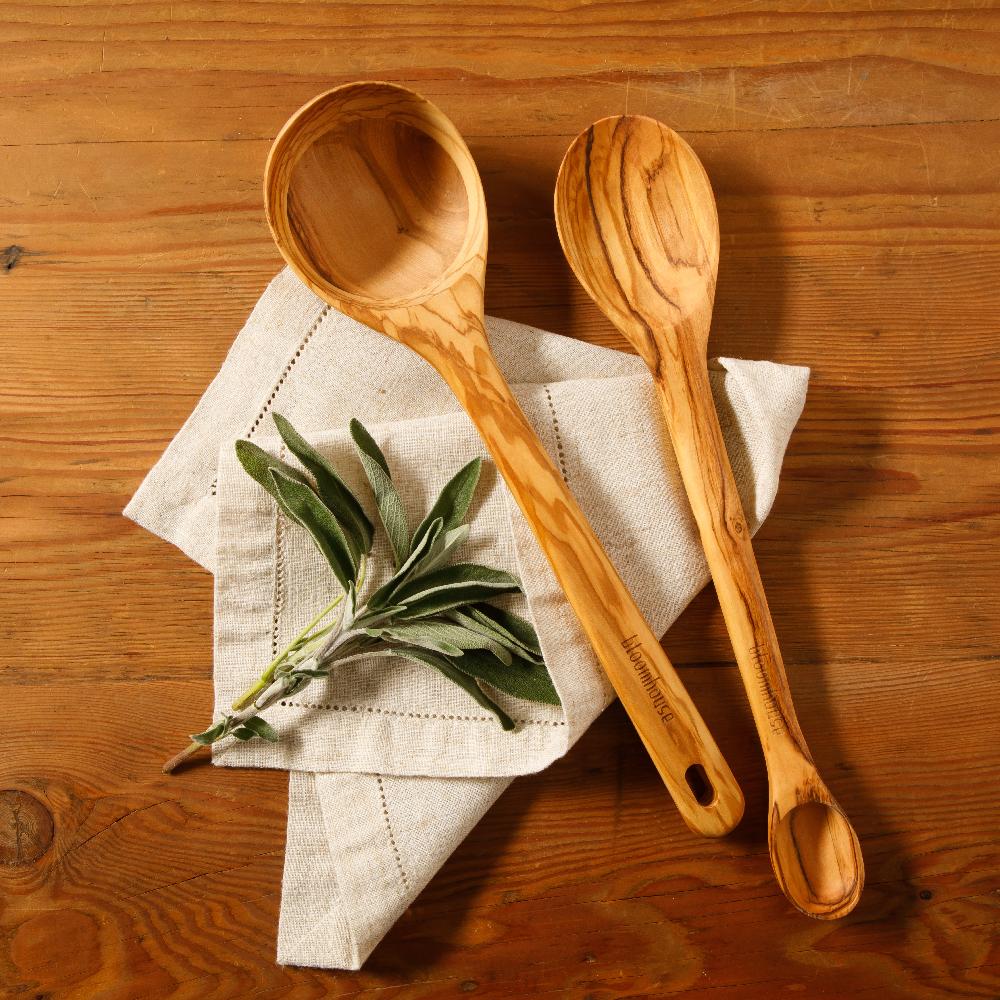 Gibson Home Bloomhouse Italian Olive Wood 2-Piece Extra-Large 14 Inch Ladle And Tasting Spoon Set