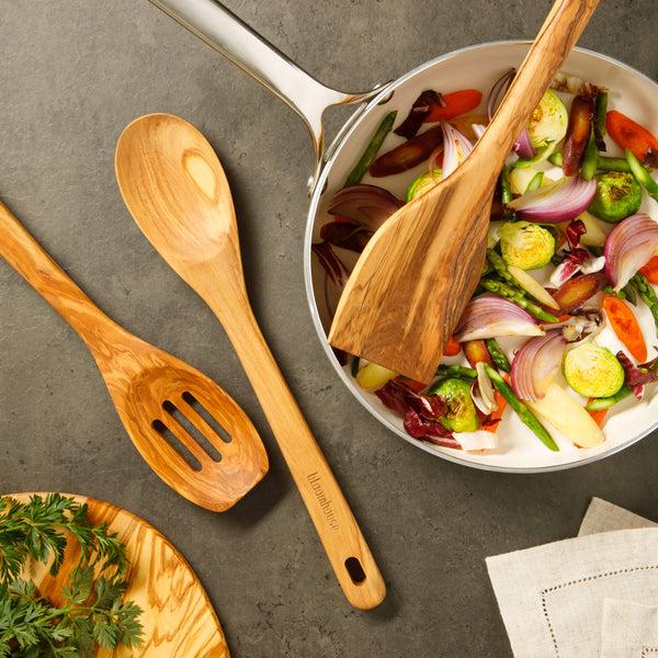 Gibson Home Bloomhouse Italian Olive Wood 3 Piece Extra-Large 14 Inch Turner Spoon And Slotted Spoon Set