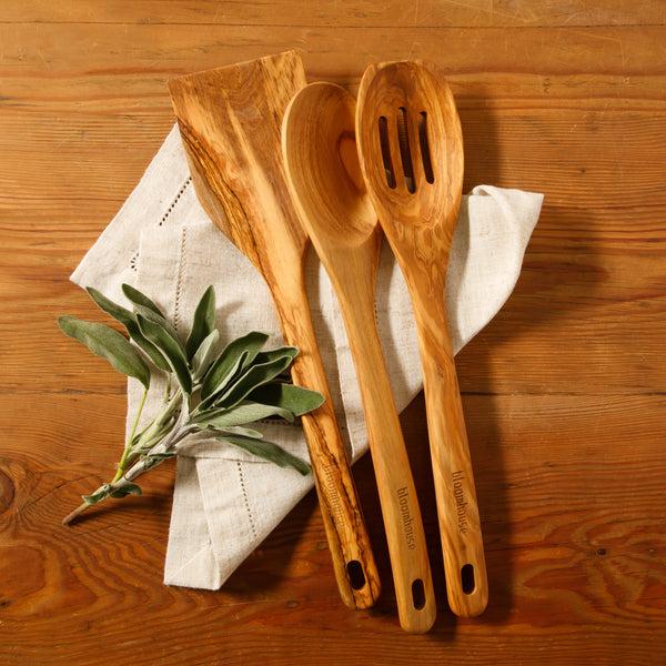 Gibson Home Bloomhouse Italian Olive Wood 3 Piece Extra-Large 14 Inch Turner Spoon And Slotted Spoon Set