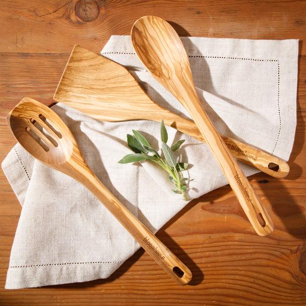 Gibson Home Bloomhouse Italian Olive Wood 3 Piece Extra-Large 14 Inch Turner Spoon And Slotted Spoon Set