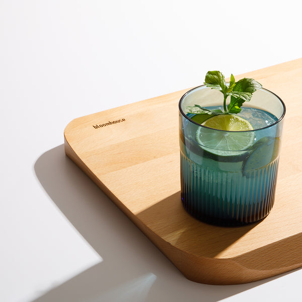 Gibson Home Bloomhouse Lyon Sky 8 Piece Hand Made 16 OZ Colored Glass Double Old Fashioned Set W/ Coasters