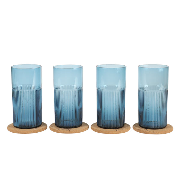gibson home Bloomhouse Lyon Sky 8 Piece Hand Made 18 oz Colored Glass Tumbler Set w/ Coasters