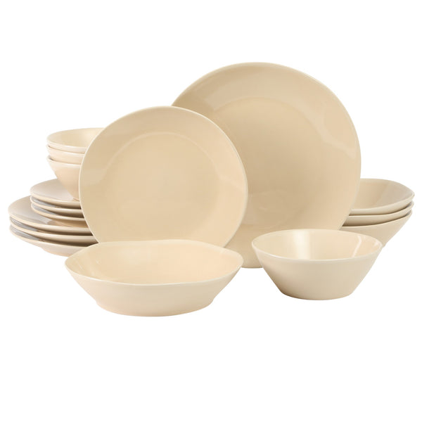 gibson home Bloomhouse Montecito Breeze 16 Piece (Service for 4) Double Plates and Bowls Stoneware Reactive Glaze Dinnerware Set
