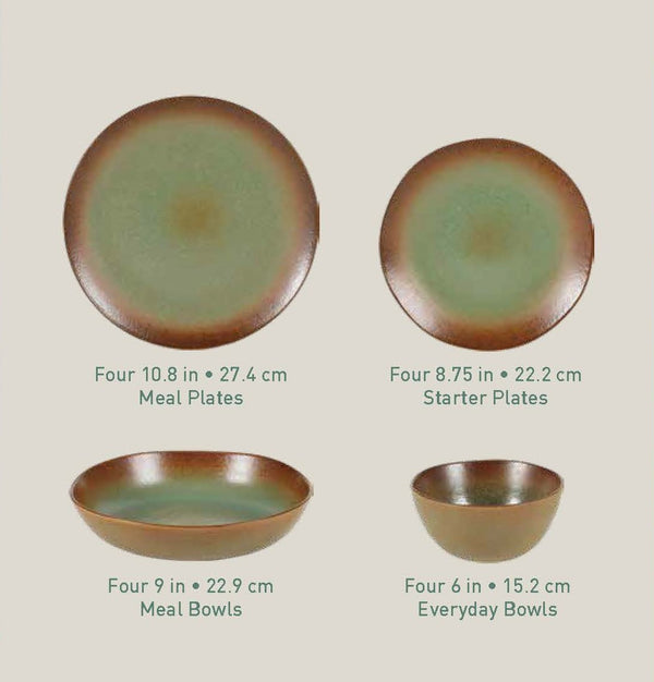 Gibson Home Bloomhouse Palermo Sun 16-Piece Double Bowl Stoneware Reactive Glaze Plates And Bowls Dinnerware Set