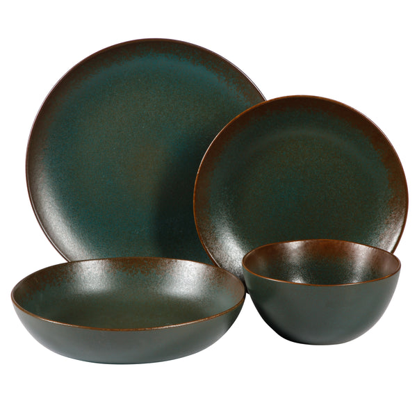 Gibson Home Bloomhouse Palermo Sun 16-Piece Double Bowl Stoneware Reactive Glaze Plates And Bowls Dinnerware Set