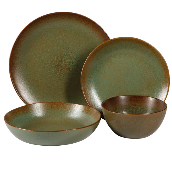 gibson home Bloomhouse Palermo Sun 16-Piece Double Bowl Stoneware Reactive Glaze Plates and Bowls Dinnerware Set