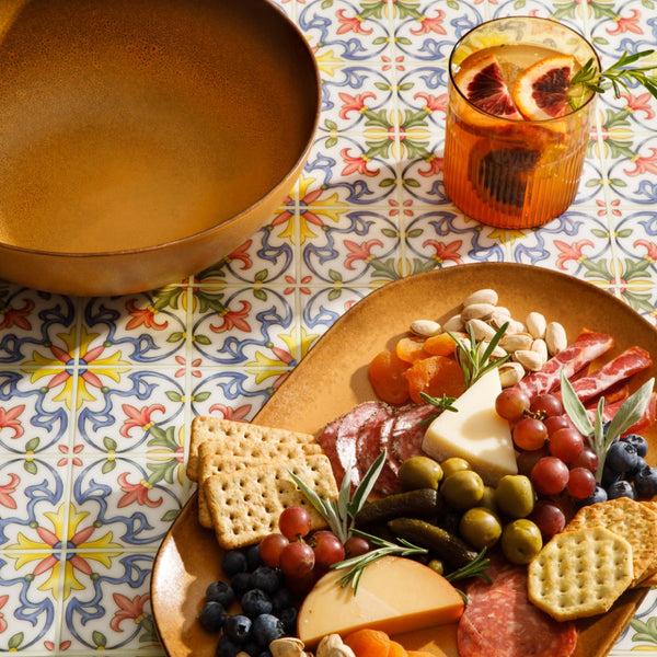 Gibson Home Bloomhouse Palermo Sun 2 Piece Serving Bowl And Oval Platter Stoneware Reactive Glaze Serveware Set