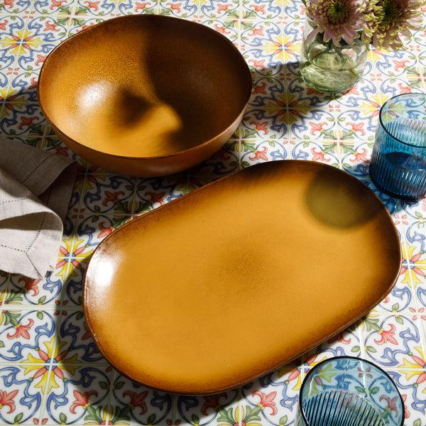 Gibson Home Bloomhouse Palermo Sun 2 Piece Serving Bowl And Oval Platter Stoneware Reactive Glaze Serveware Set
