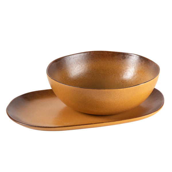gibson home Bloomhouse Palermo Sun 2 Piece Serving Bowl and Oval Platter Stoneware Reactive Glaze Serveware Set gibson home Bloomhouse Palermo Sun 2 Piece Serving Bowl and Oval Platter Stoneware Reactive Glaze Serveware Set