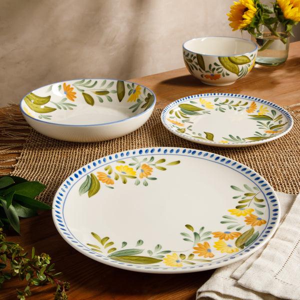 Gibson Home Bloomhouse Posy Blossom 16 Piece Double Bowl Hand Painted Stoneware Plates And Bowls Floral Dinnerware Set