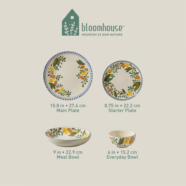 Gibson Home Bloomhouse Posy Blossom 16 Piece Double Bowl Hand Painted Stoneware Plates And Bowls Floral Dinnerware Set