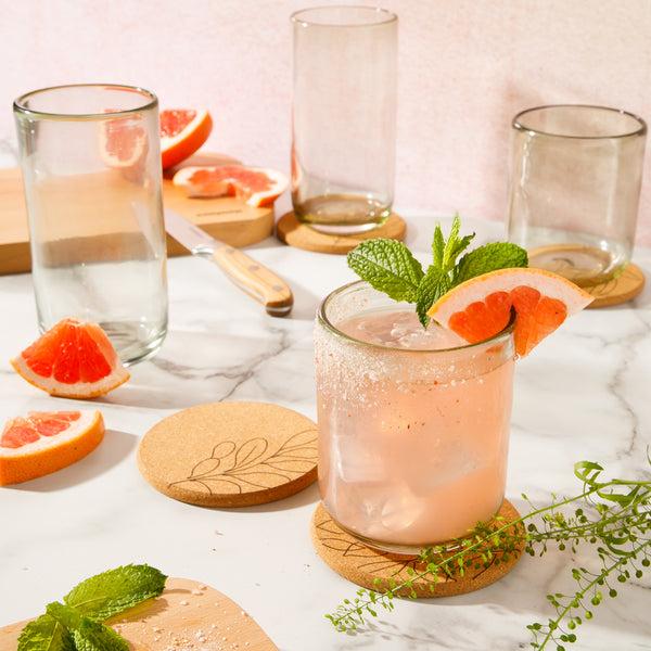 Gibson Home Bloomhouse Sayulita Spring 8-Piece Hand Made 16 Oz Jadeite Colored Glass Double Old Fashioned Set W/ Coasters