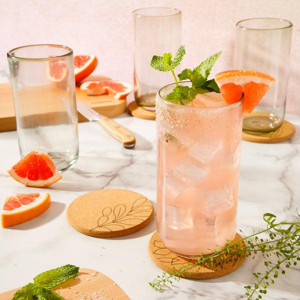 Gibson Home Bloomhouse Sayulita Spring 8-Piece Hand Made 21 Oz Jadeite Colored Glass Tumbler Set W/ Coasters