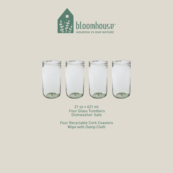 Gibson Home Bloomhouse Sayulita Spring 8-Piece Hand Made 21 Oz Jadeite Colored Glass Tumbler Set W/ Coasters