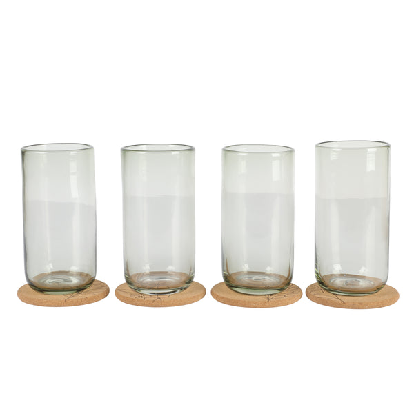 gibson home Bloomhouse Sayulita Spring 8-Piece Hand Made 21 oz Jadeite Colored Glass Tumbler Set w/ Coasters