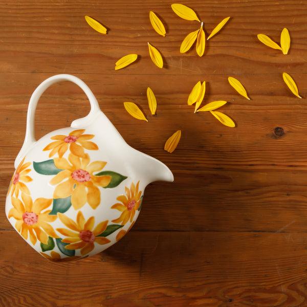Gibson Home Bloomhouse Sunnyflower 2.6-Quart Hand-Painted Floral Stoneware Pitcher