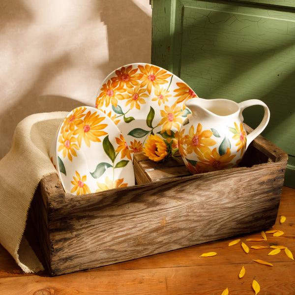 Gibson Home Bloomhouse Sunnyflower 2.6-Quart Hand-Painted Floral Stoneware Pitcher