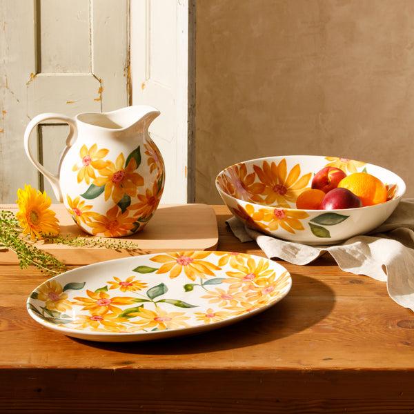 Gibson Home Bloomhouse Sunnyflower 2-Piece Hand-Painted Floral Stoneware Serving Set