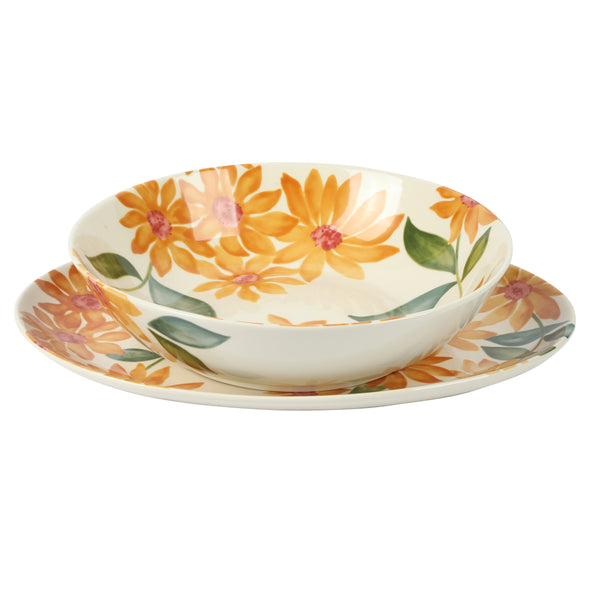 gibson home Bloomhouse Sunnyflower 2-Piece Hand-Painted Floral Stoneware Serving Set