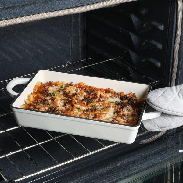 Gibson Home Crock-Pot Artisan 13" Enameled Cast Iron Lasagna Pan Matte Linen White