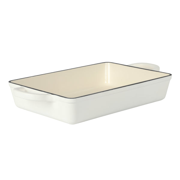 gibson home Crock-Pot Artisan 13" Enameled Cast Iron Lasagna Pan Matte Linen White