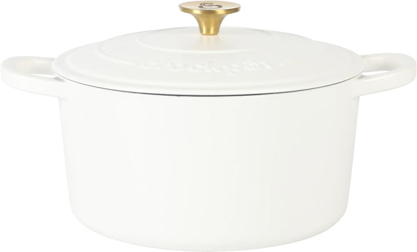 Gibson Home Crock Pot Artisan 6-Quart Round Dutch Oven - Matte Linen White W/Gold Knob Gradient Red Or Teal Ombre