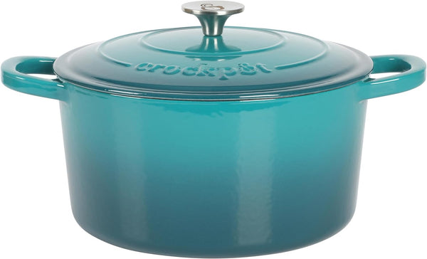 gibson home Crock Pot Artisan 6-Quart Round Dutch Oven - Matte Linen White w/Gold Knob Gradient Red or Teal Ombre